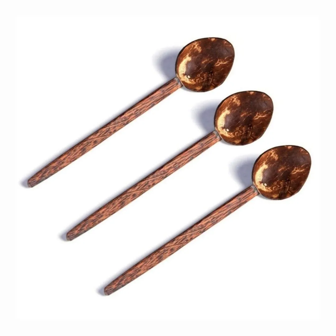 Coconut Shell Large Cooking Spoon Sets for Serving (Set of 3)