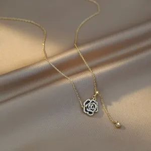 Copper Alloy Necklaces Charm Jewelry NCJSO12 Elegant Black Camellia