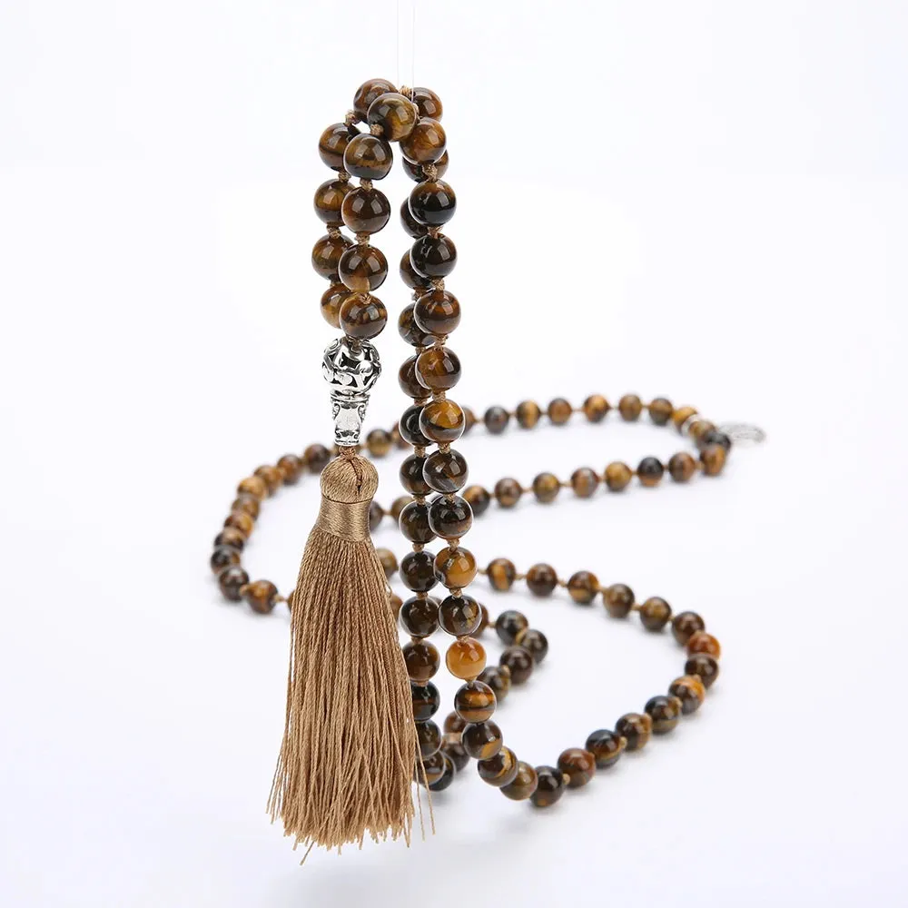 Elegant 8mm Yellow Tiger Eye108 Mala Beads Necklace - Perfect for Meditation