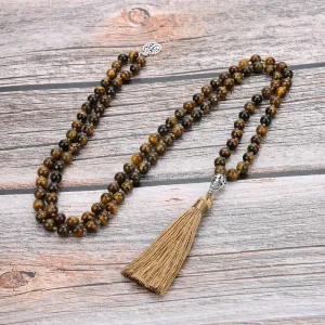 Elegant 8mm Yellow Tiger Eye108 Mala Beads Necklace - Perfect for Meditation