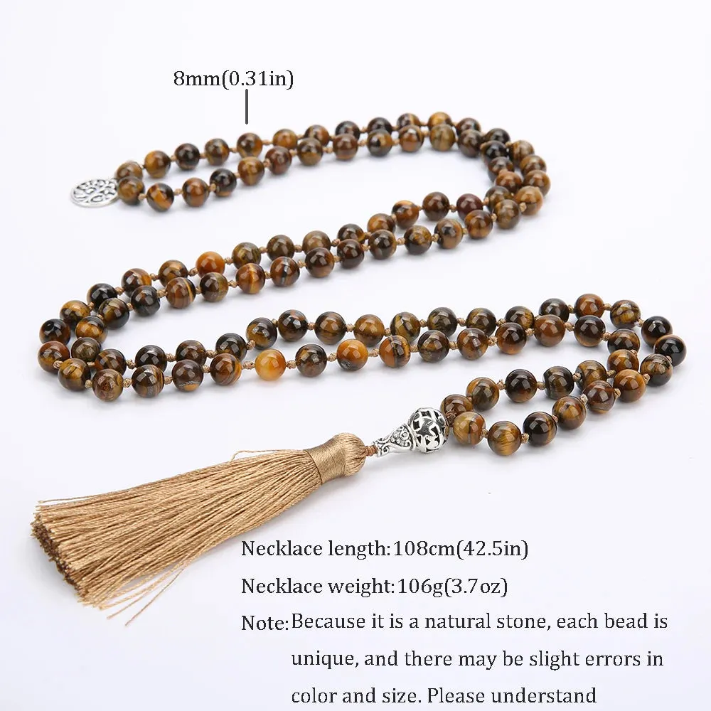 Elegant 8mm Yellow Tiger Eye108 Mala Beads Necklace - Perfect for Meditation