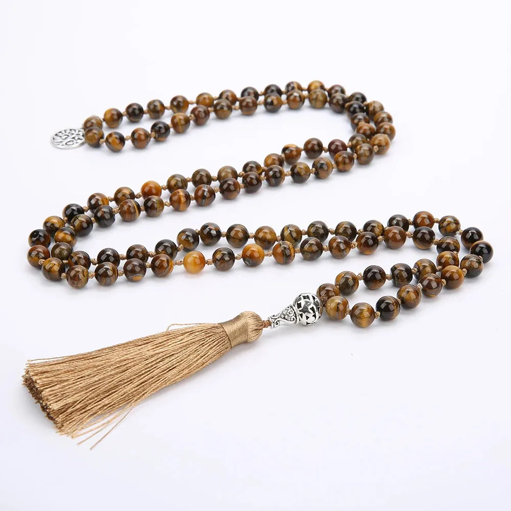 Elegant 8mm Yellow Tiger Eye108 Mala Beads Necklace - Perfect for Meditation