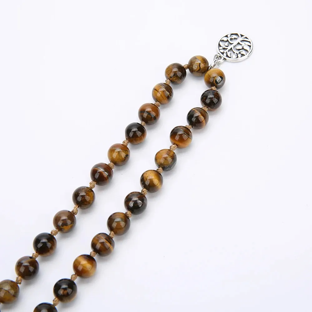 Elegant 8mm Yellow Tiger Eye108 Mala Beads Necklace - Perfect for Meditation