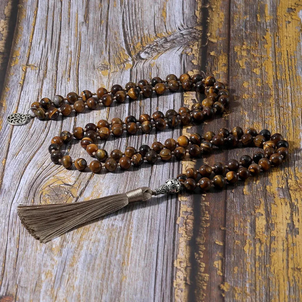 Elegant 8mm Yellow Tiger Eye108 Mala Beads Necklace - Perfect for Meditation