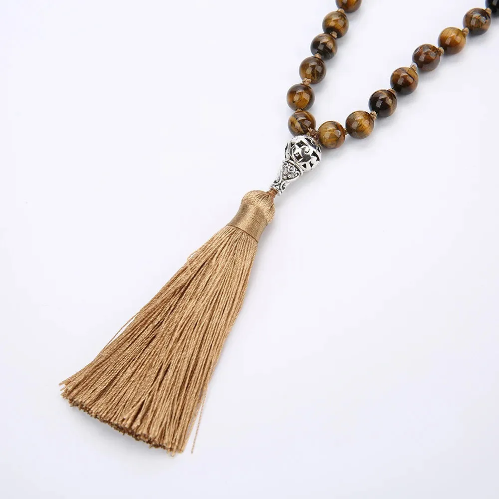Elegant 8mm Yellow Tiger Eye108 Mala Beads Necklace - Perfect for Meditation