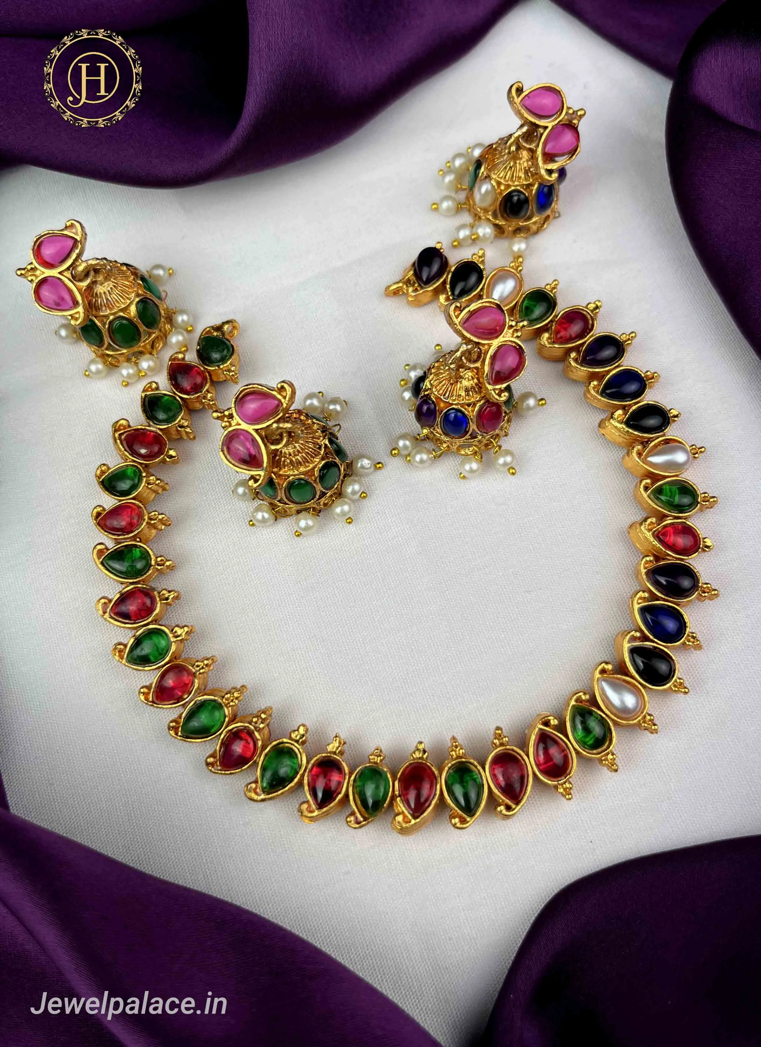Elegant Gold Plated Designer Necklace With Earrings JH1694