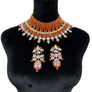 Elegant Orange Rhinestone SS28 Necklace Earring Exaggerated Set