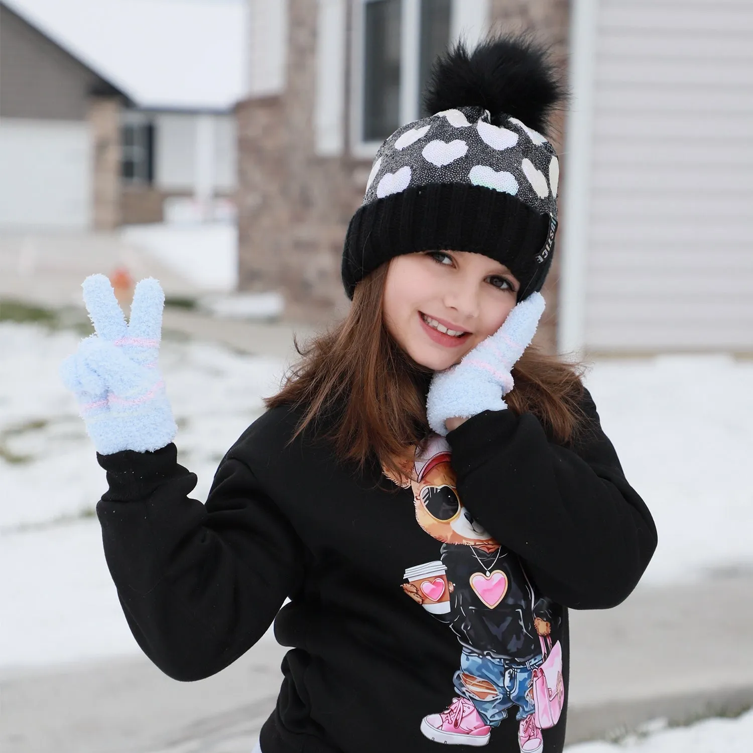 EvridWear Kids Fluffy Winter Gloves in Pastel Colors - Warm & Stretchy
