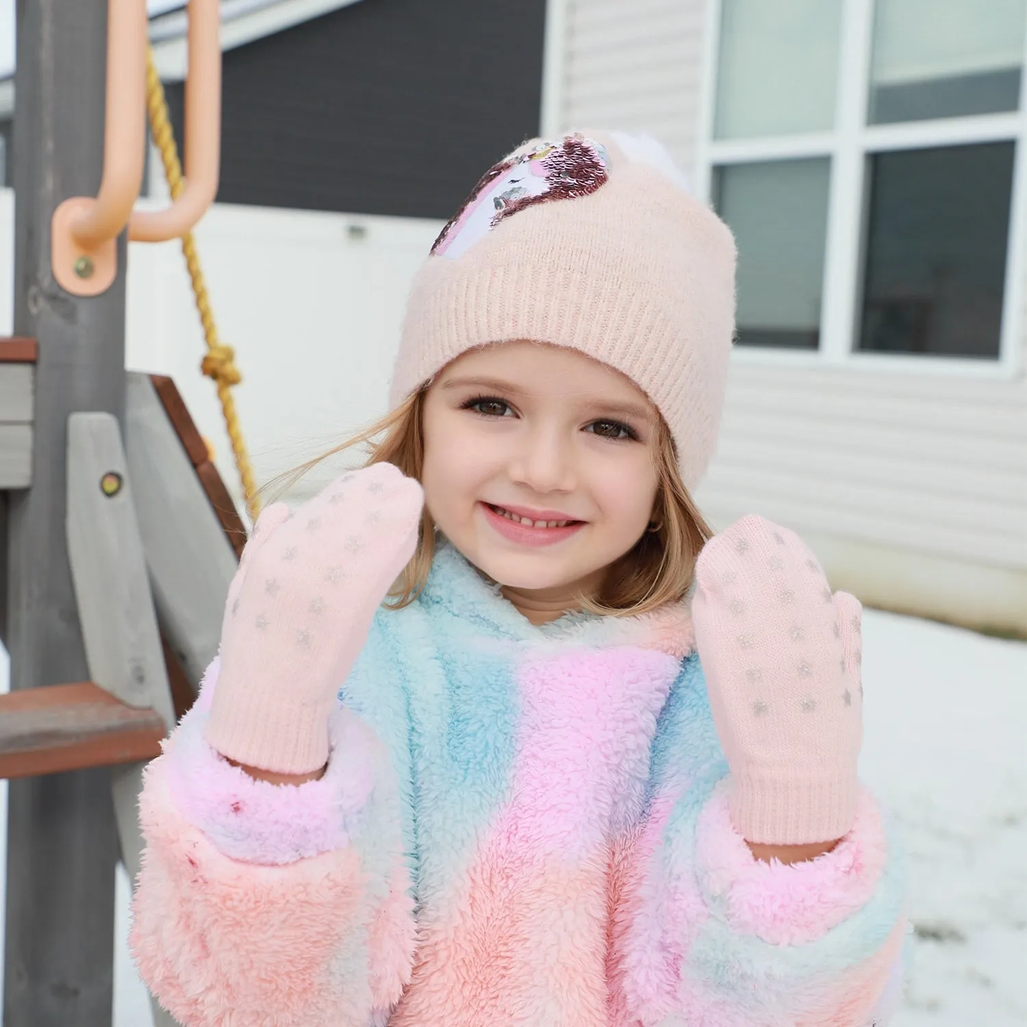 EvridWear Kids Fluffy Winter Gloves in Pastel Colors - Warm & Stretchy