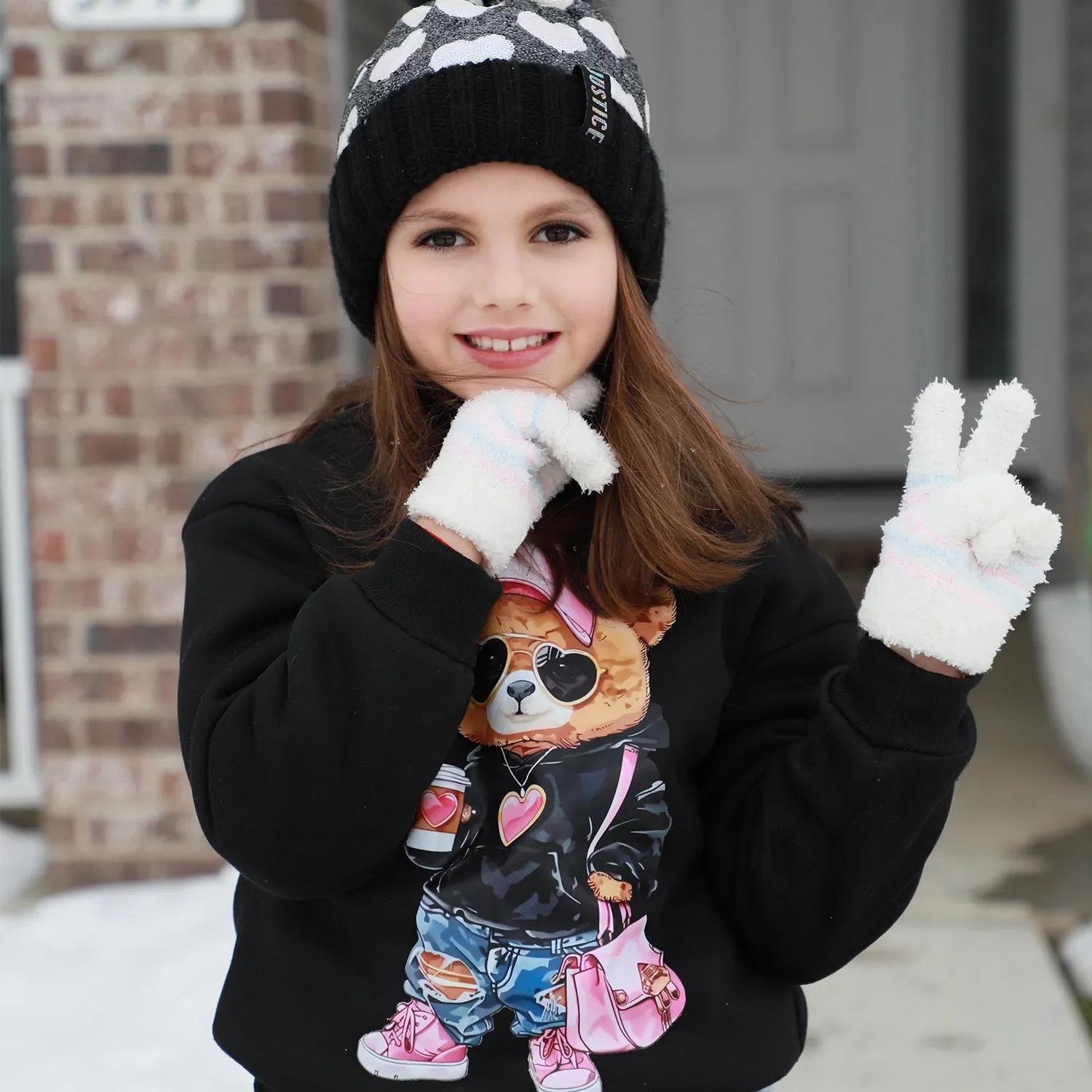 EvridWear Kids Fluffy Winter Gloves in Pastel Colors - Warm & Stretchy