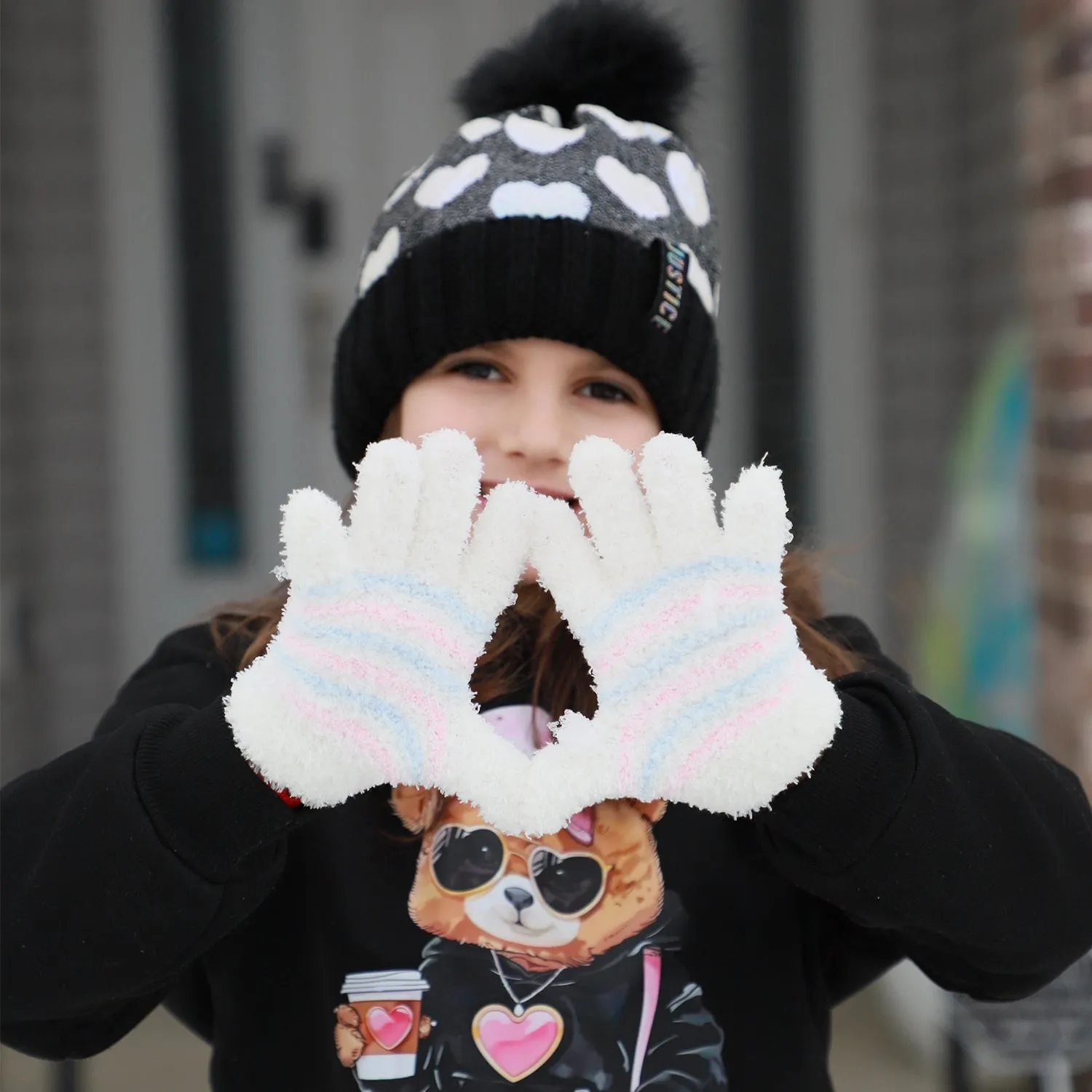 EvridWear Kids Fluffy Winter Gloves in Pastel Colors - Warm & Stretchy