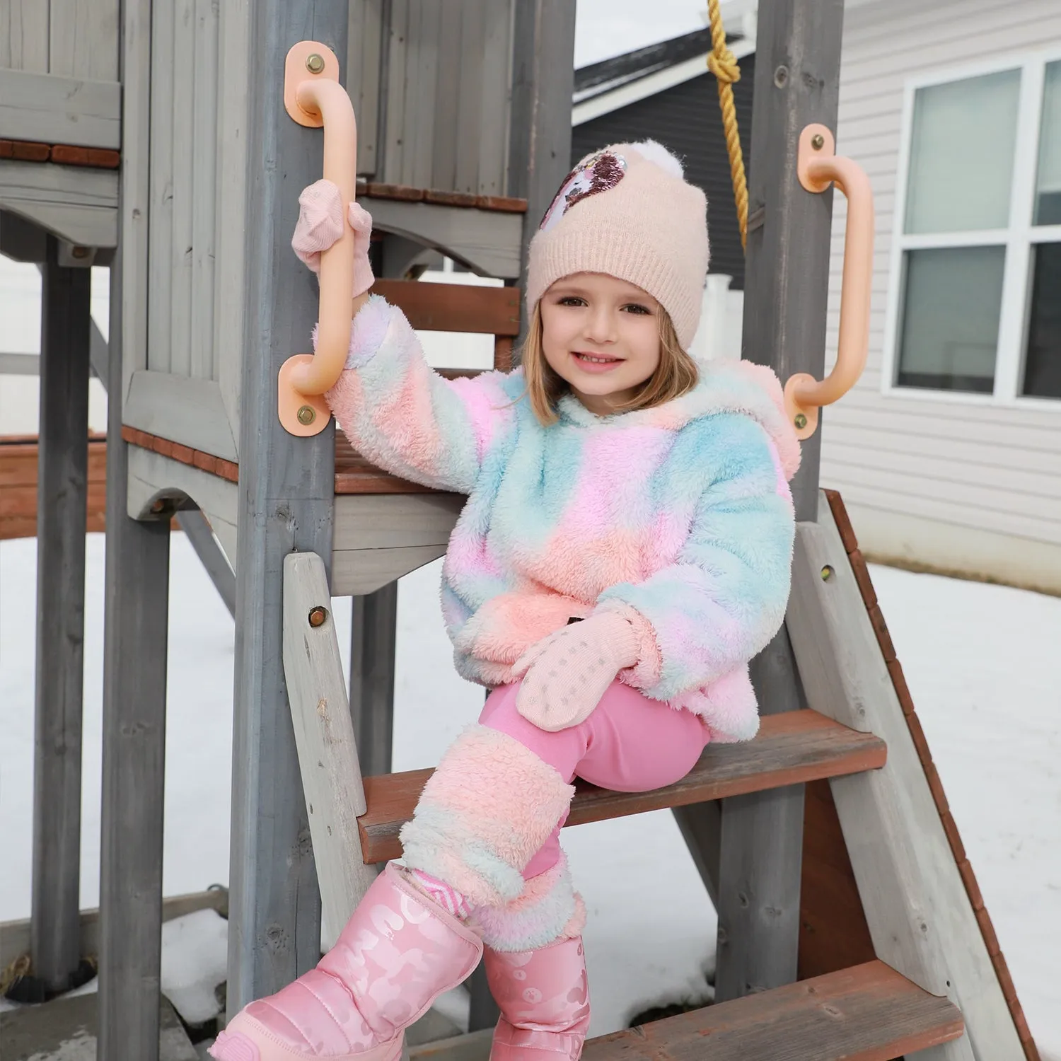 EvridWear Kids Fluffy Winter Gloves in Pastel Colors - Warm & Stretchy