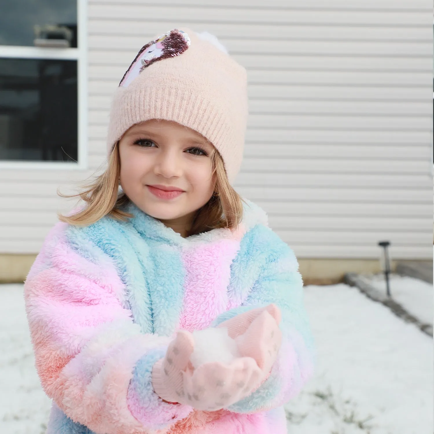 EvridWear Kids Fluffy Winter Gloves in Pastel Colors - Warm & Stretchy