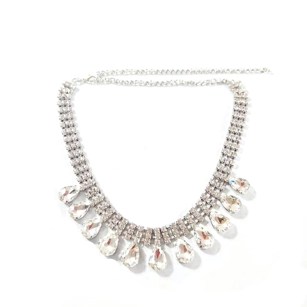 Fashion Luxury Crystal Droplet Pendant Necklace Women&#39;s Multi layered Rhinestone Necklace