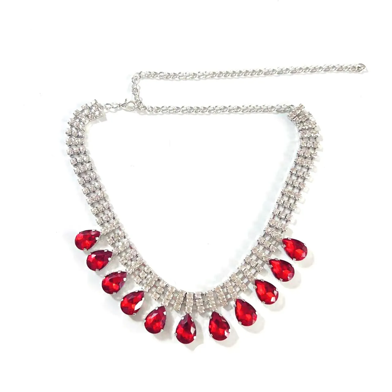 Fashion Luxury Crystal Droplet Pendant Necklace Women&#39;s Multi layered Rhinestone Necklace