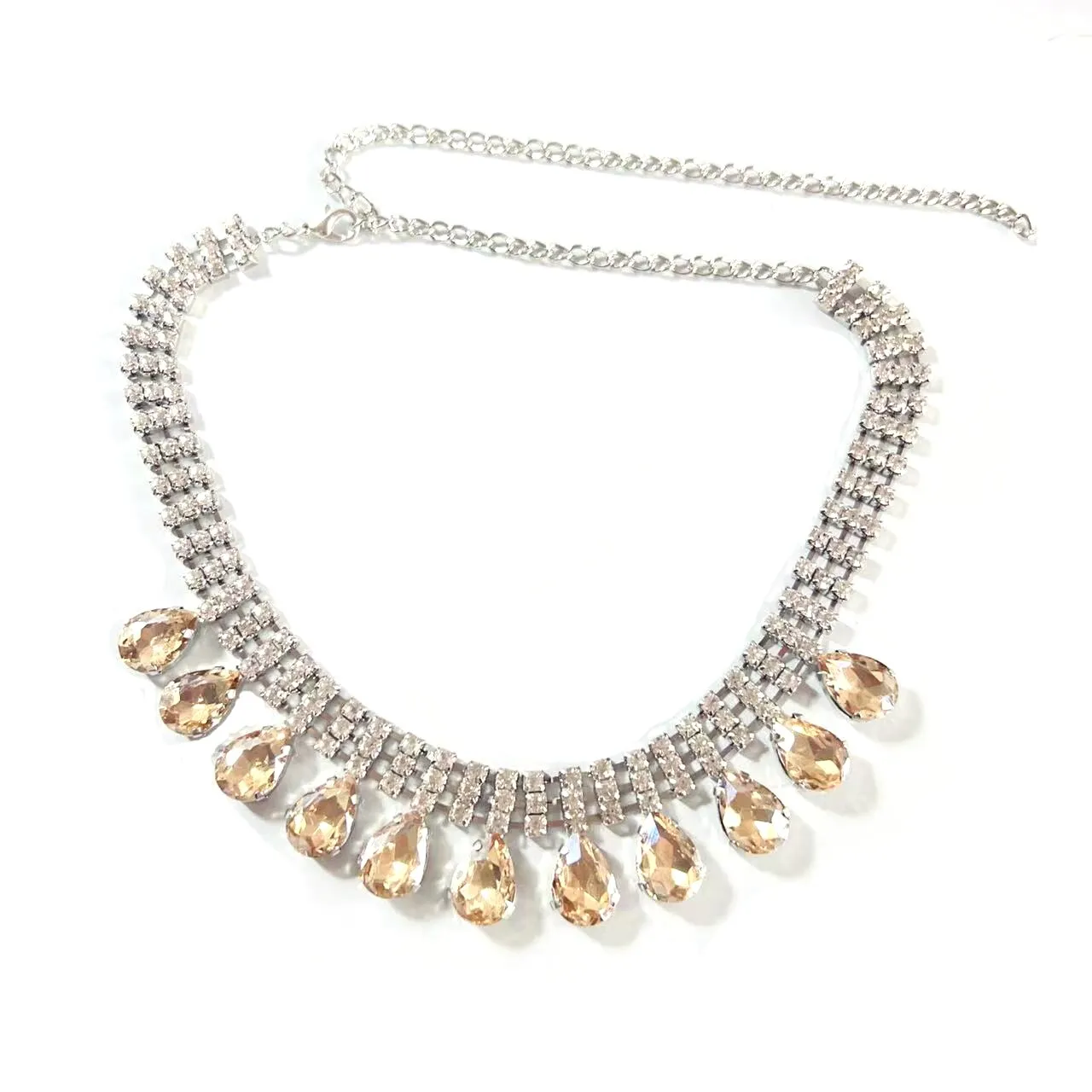Fashion Luxury Crystal Droplet Pendant Necklace Women&#39;s Multi layered Rhinestone Necklace