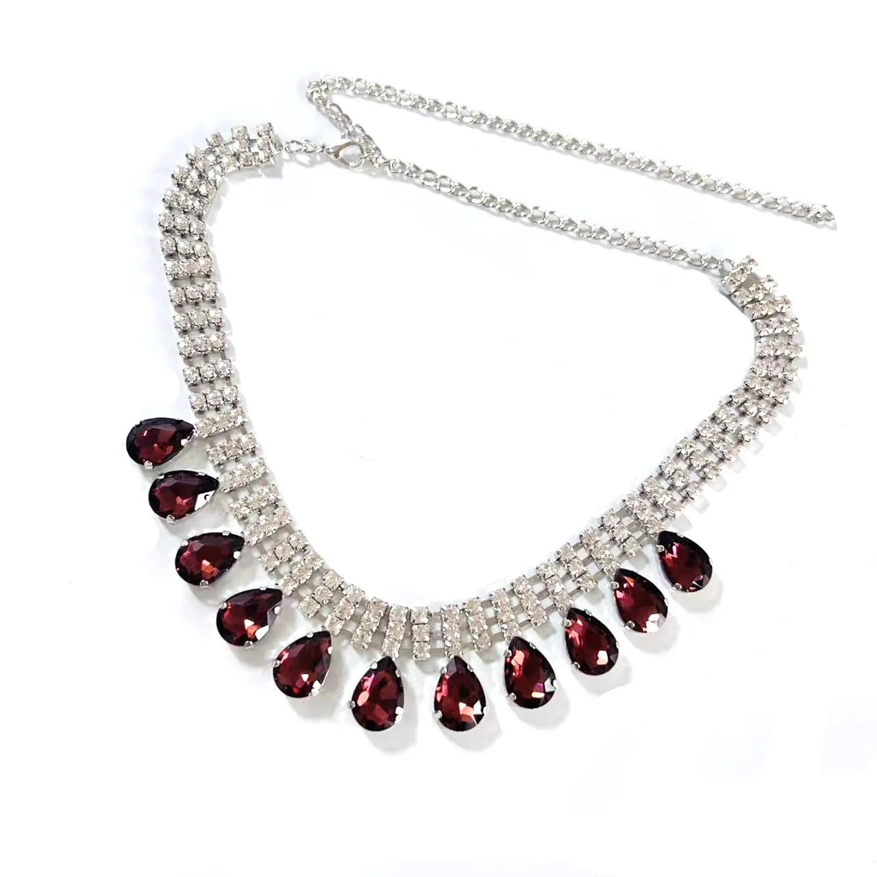 Fashion Luxury Crystal Droplet Pendant Necklace Women&#39;s Multi layered Rhinestone Necklace