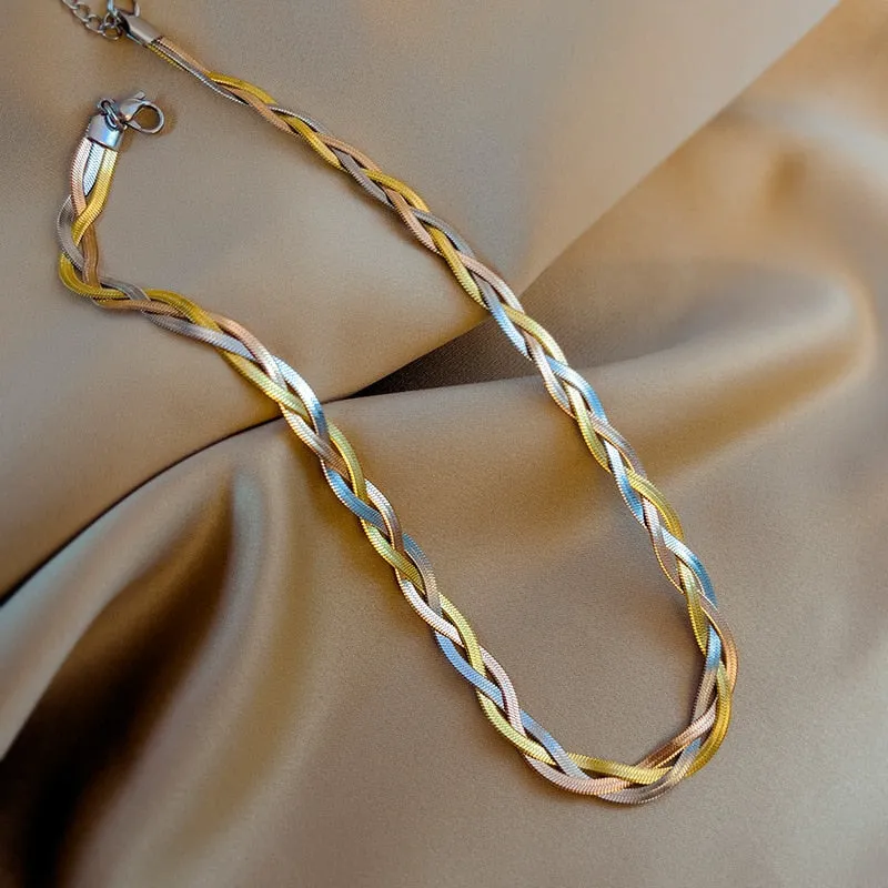 Fashion  Multicolor Twist Weaving Snake Bone Chain Choker Necklaces Pendants For Women