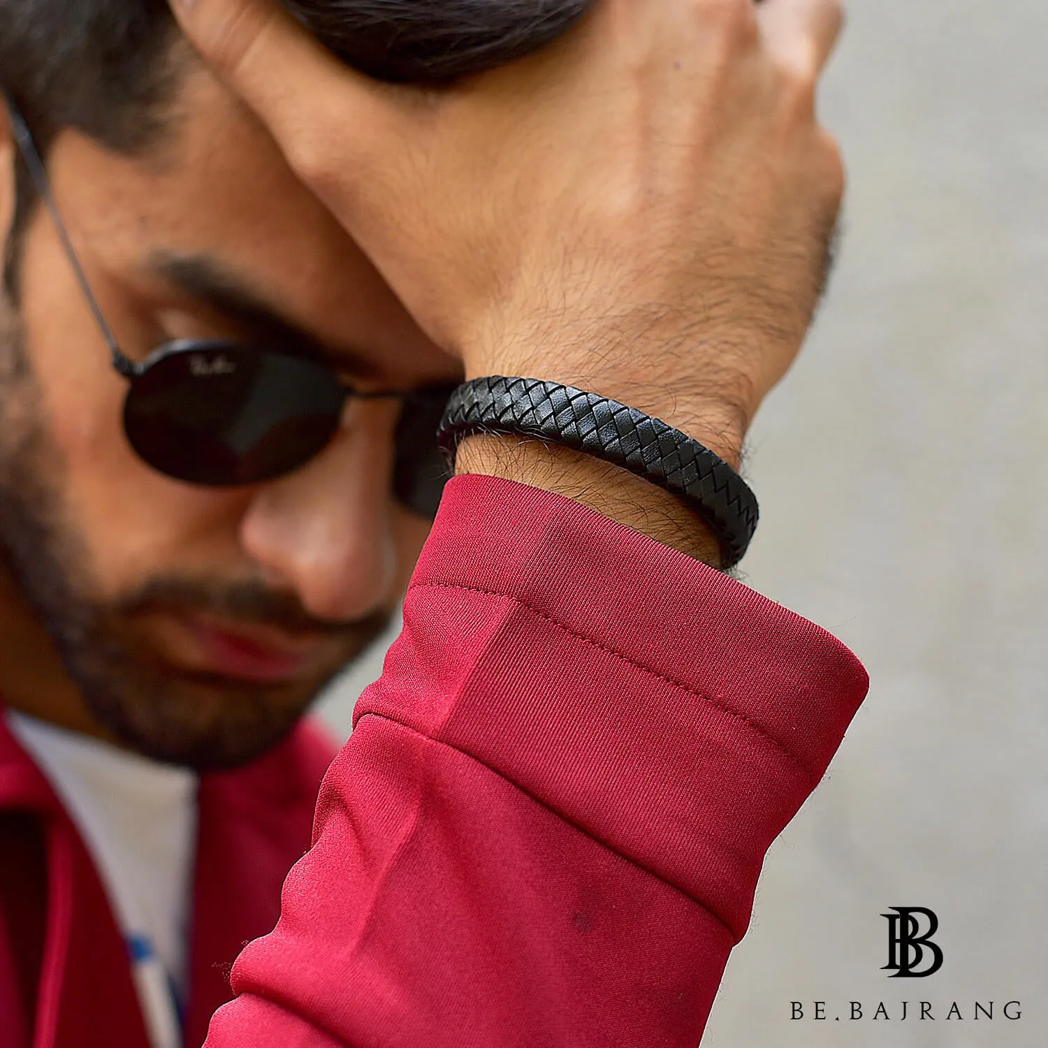 Flat Braided Genuine Black Leather Bracelet