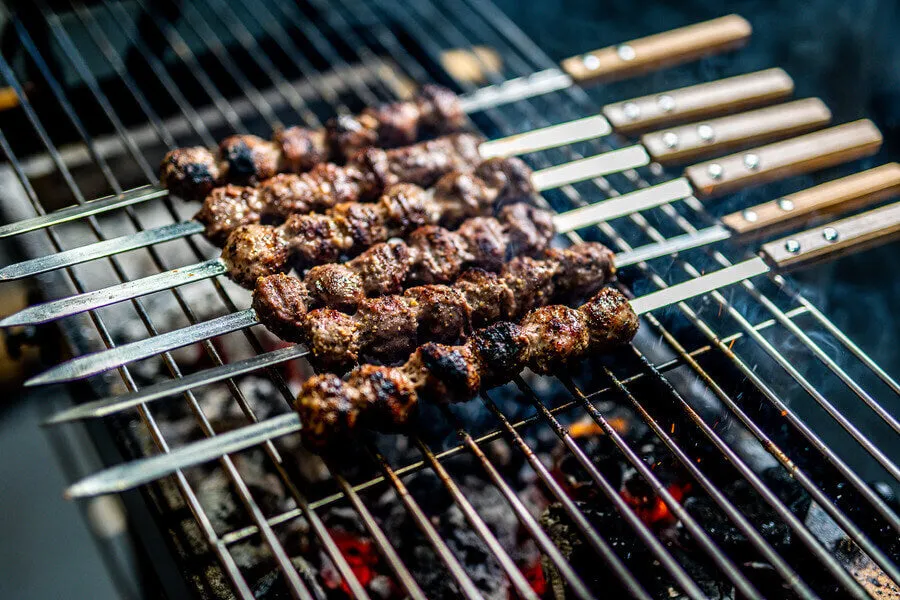 Flat Metal Kebab Skewers - Flaming Coals