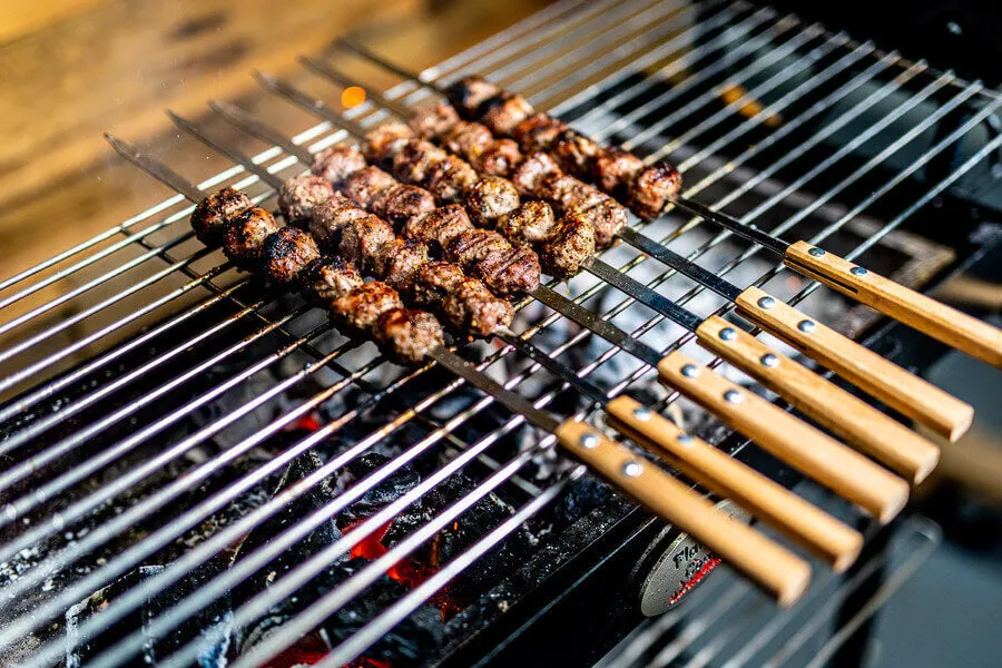 Flat Metal Kebab Skewers - Flaming Coals