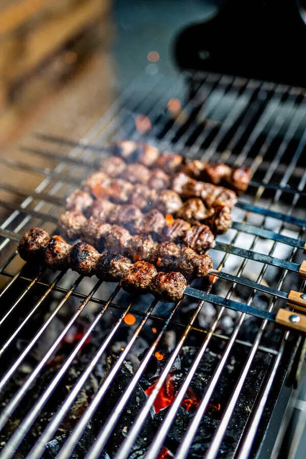 Flat Metal Kebab Skewers - Flaming Coals