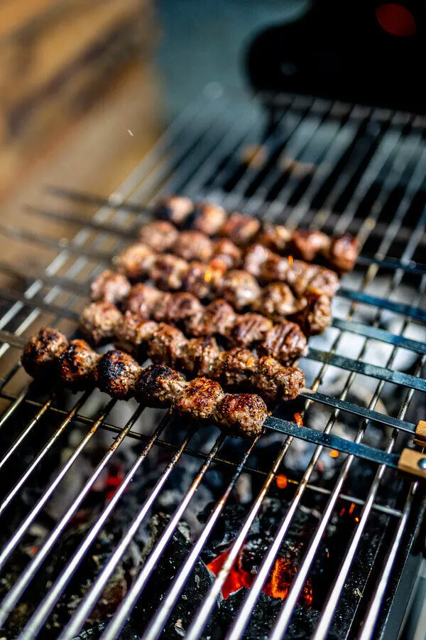 Flat Metal Kebab Skewers - Flaming Coals