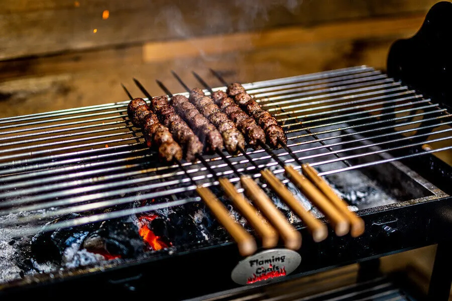 Flat Metal Kebab Skewers - Flaming Coals