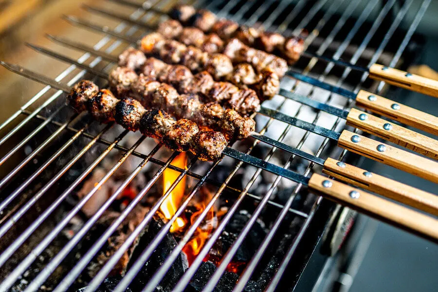 Flat Metal Kebab Skewers - Flaming Coals