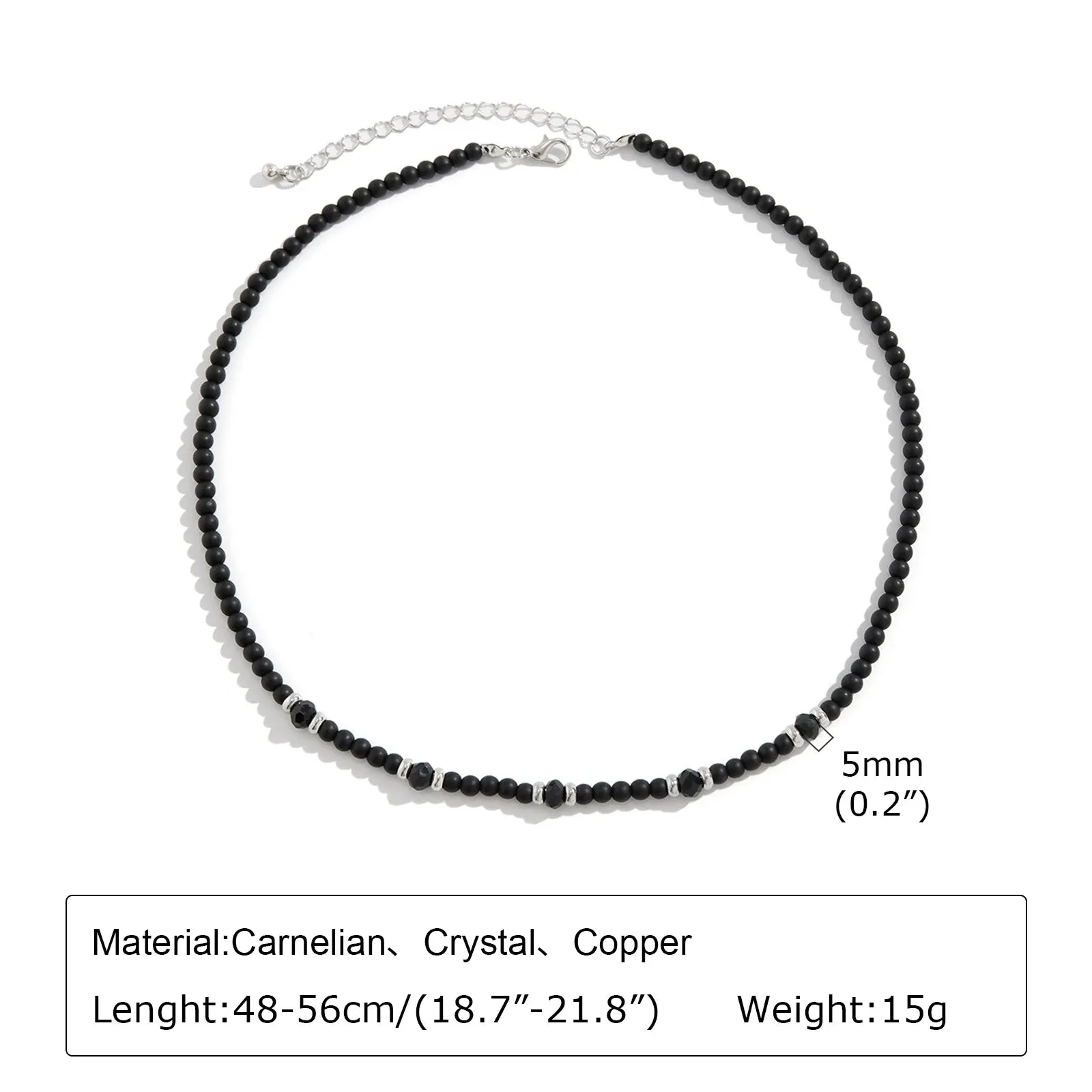 Hiphop Black Beaded Necklaces for Men Boys,Black Frosted Stone Splicing with Steel Beads Chokers