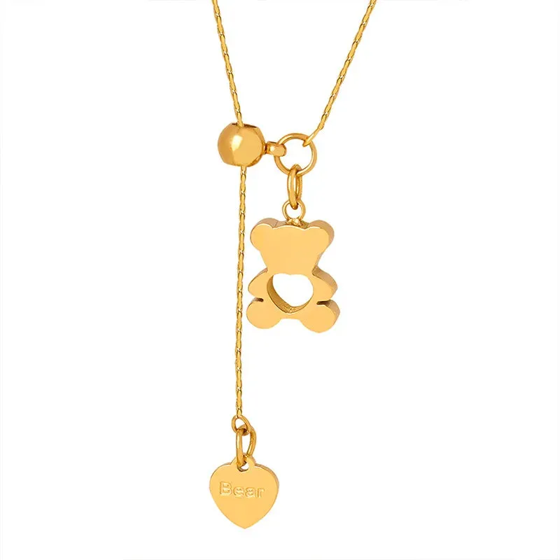 Hollow Bear Pendant Adjustable Necklace For Women 316L Stainless Steel Gold Plated Waterproof Girls Neck Chain