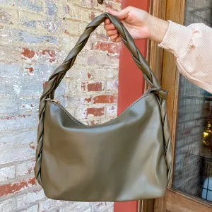 Jen & Co Delilah Knotted Detail Hobo w/ Knotted Handle in Dark Olive