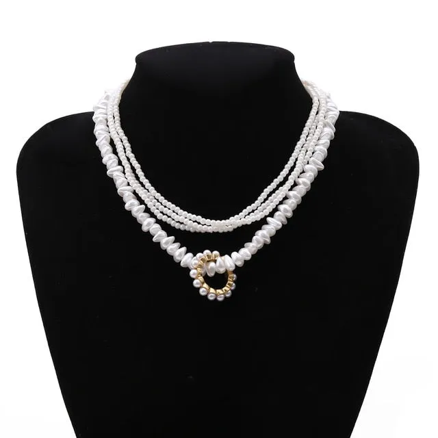 Layered Short Pearl Choker Necklace