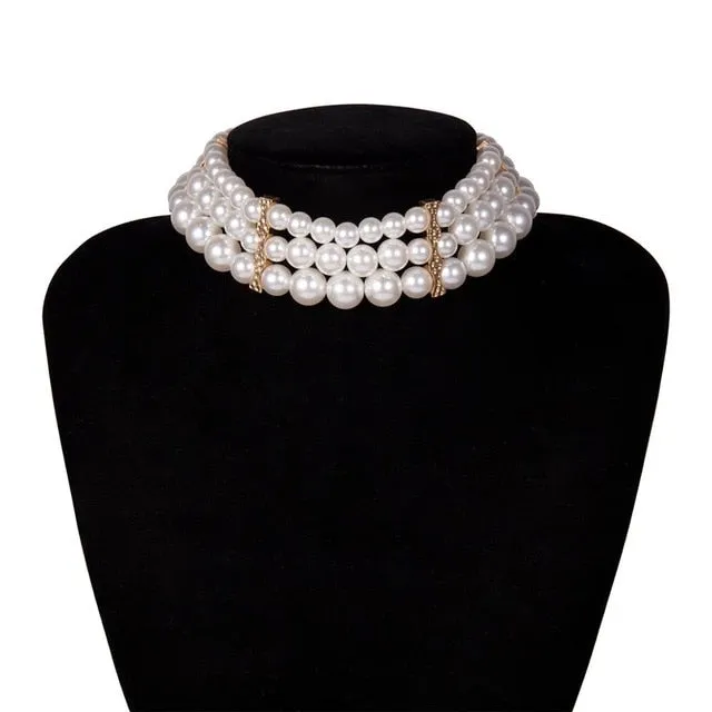 Layered Short Pearl Choker Necklace