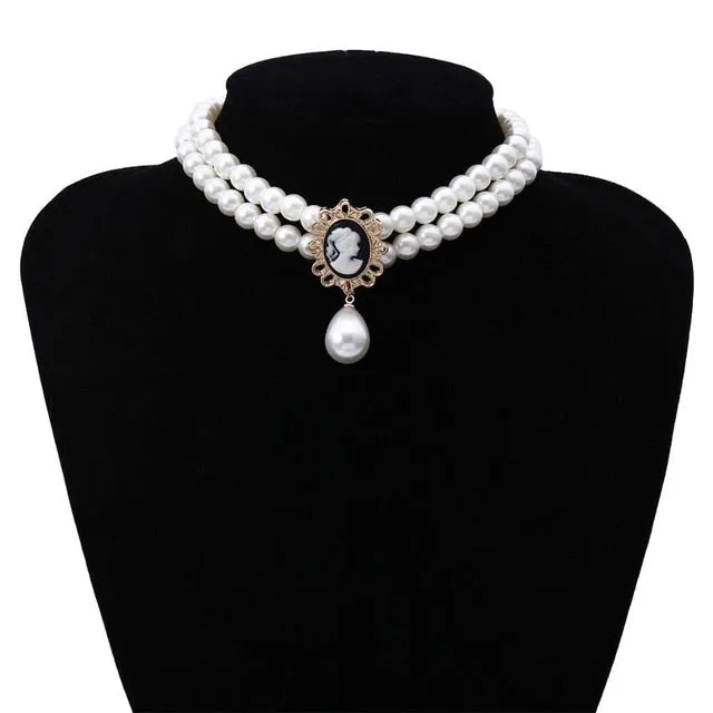 Layered Short Pearl Choker Necklace