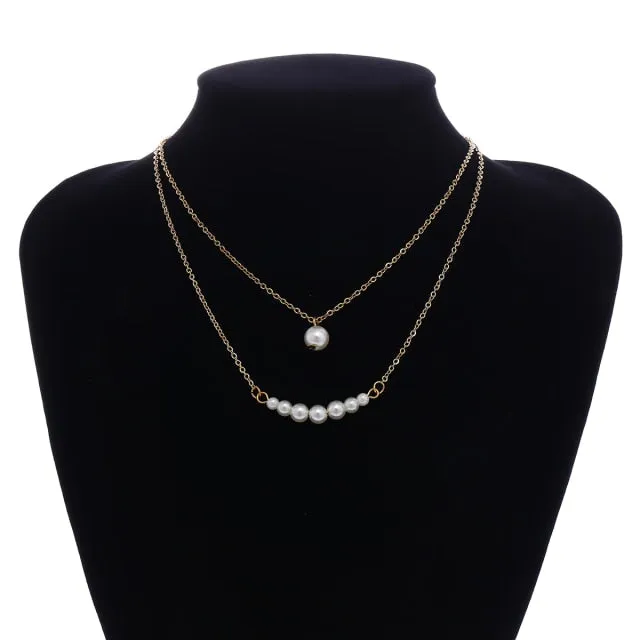 Layered Short Pearl Choker Necklace
