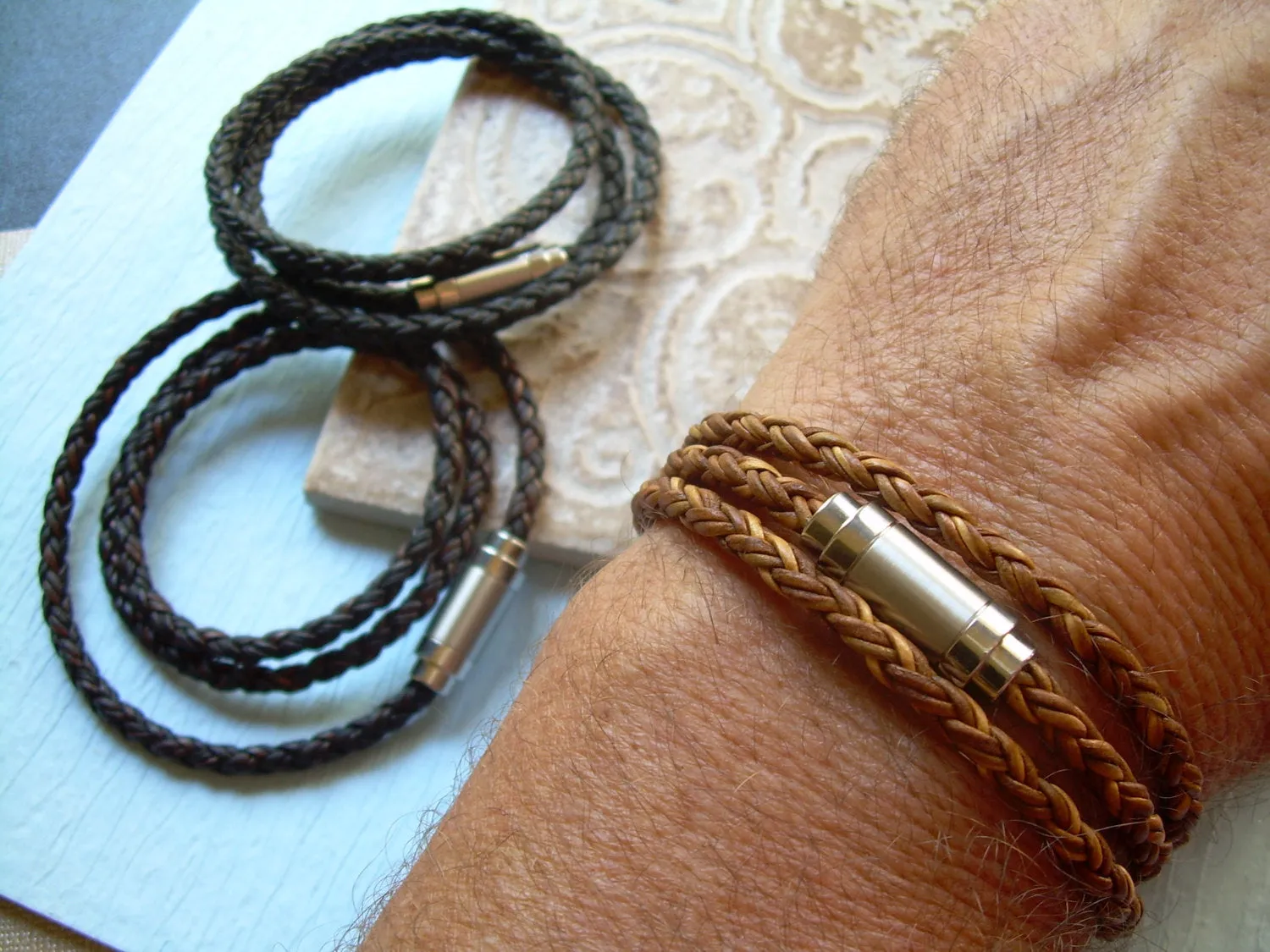 Leather Bracelets for Men, Mens Leather Bracelets, Mens Bracelets, Leather Bracelets, Mens Wrap Bracelet, Braided Bracelet, Magnetic Clasp,