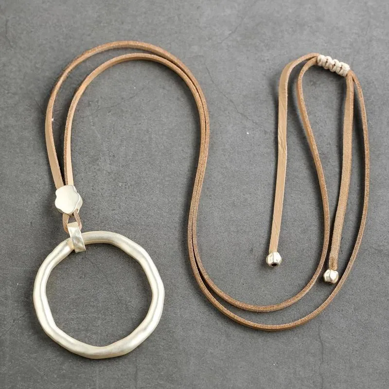 Leather Long Chain Necklace Trendy Jewelry Women Chokers Handmade Pendants
