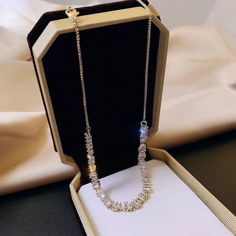 Luxury Shiny Zircon Necklace Stretchable Adjustable Feminine Clavicle Necklace