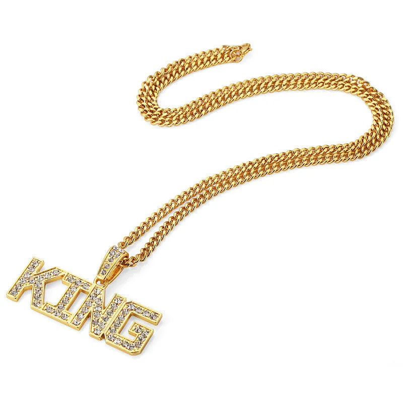 Men Hip Hop Full Rhinestone King Shape Necklaces