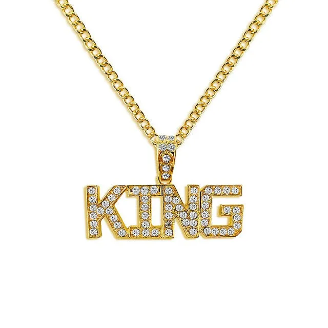 Men Hip Hop Full Rhinestone King Shape Necklaces