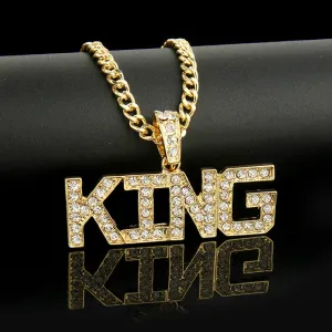 Men Hip Hop Full Rhinestone King Shape Necklaces