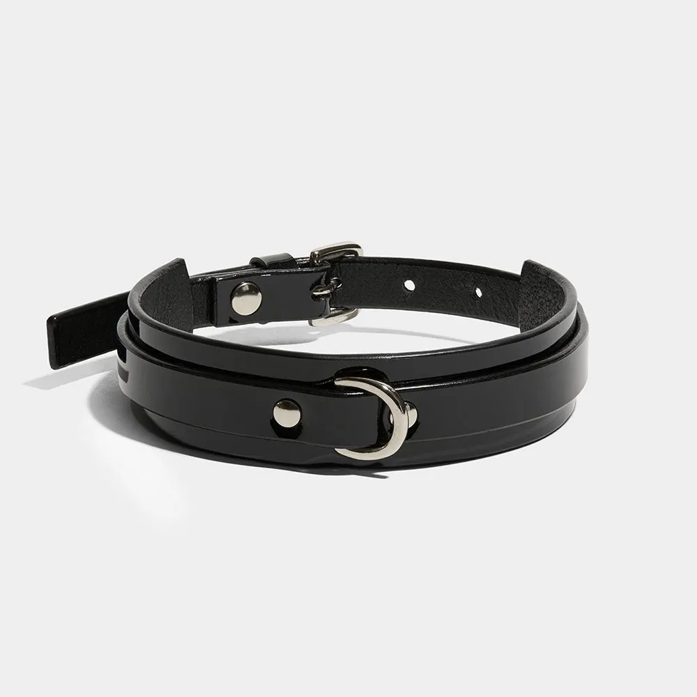 MEN'S SLIM WING COLLAR PATENT BLACK