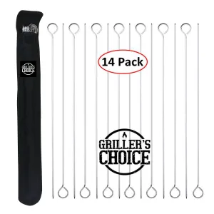 Metal Kabob Skewers, Set of 14, 15" Shish Kabob Skewers for Grilling. Made With Type 410 Stainless Steel, The highest Grade of Stainless Steel