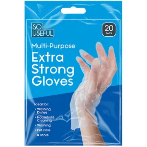 Multi-Purpose Clear Extra Strong Gloves - 20 Pack Disposable Protective Hand Coverings