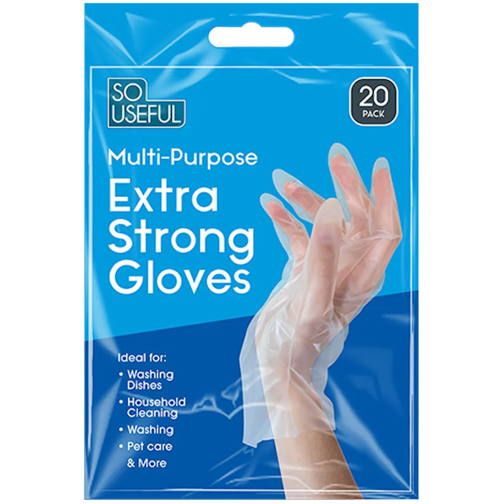 Multi-Purpose Clear Extra Strong Gloves - 20 Pack Disposable Protective Hand Coverings