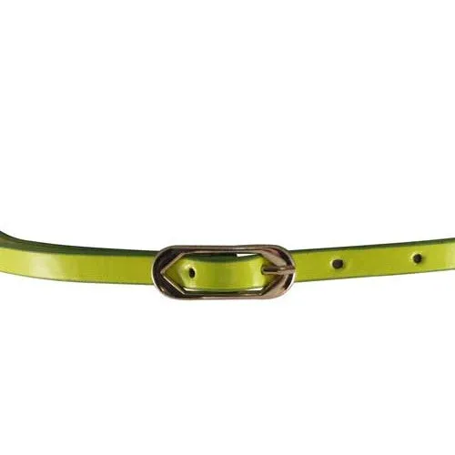 Neon Yellow Skinny Belt with Brass Oblong Buckle- Imitation Leather