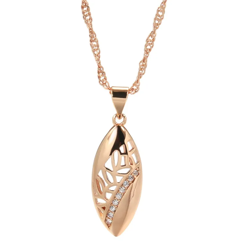 New Elegant Oval Pendant Necklaces With Natural Zircon Vintage Texture Women