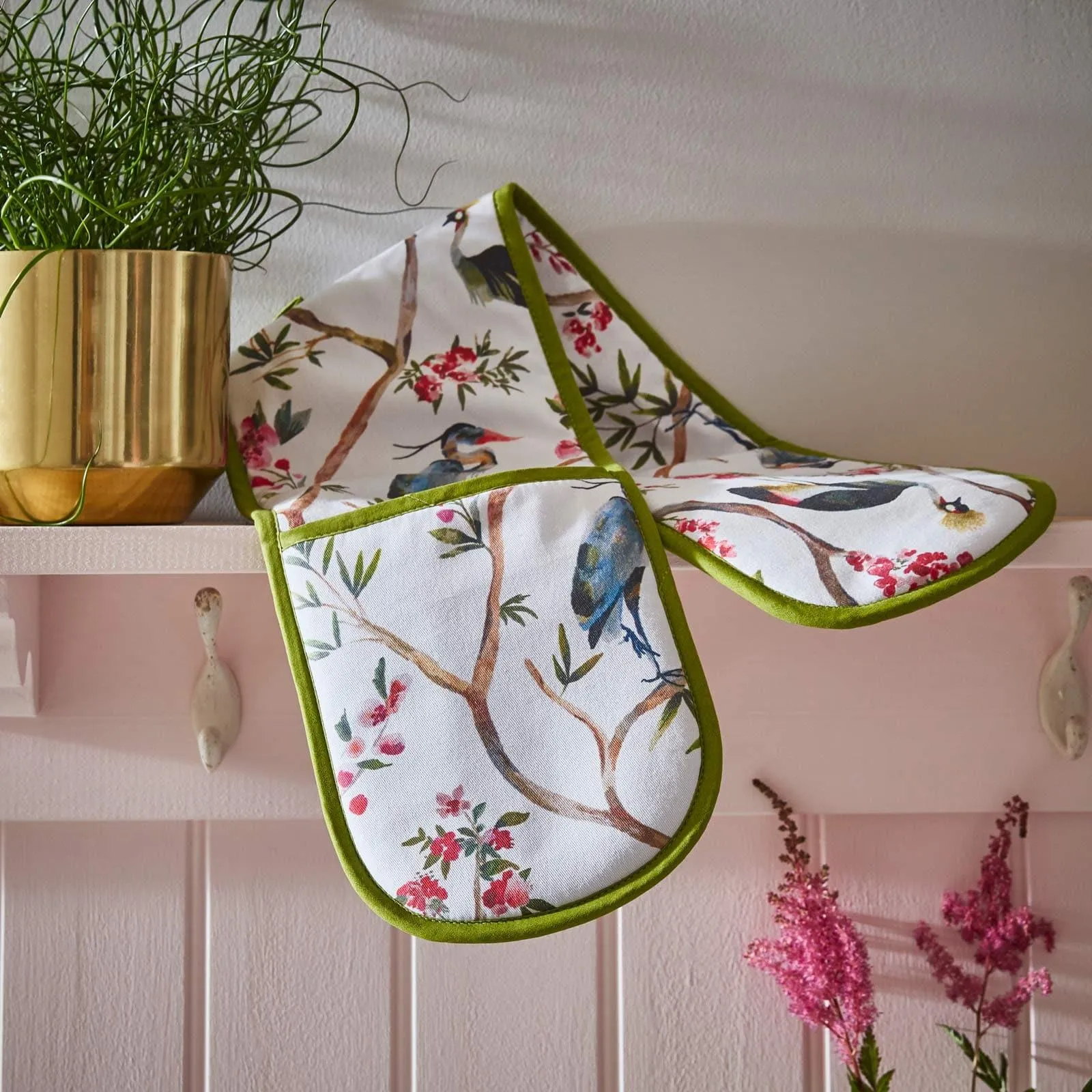 Oriental Birds Luxury Cotton Double Oven Glove