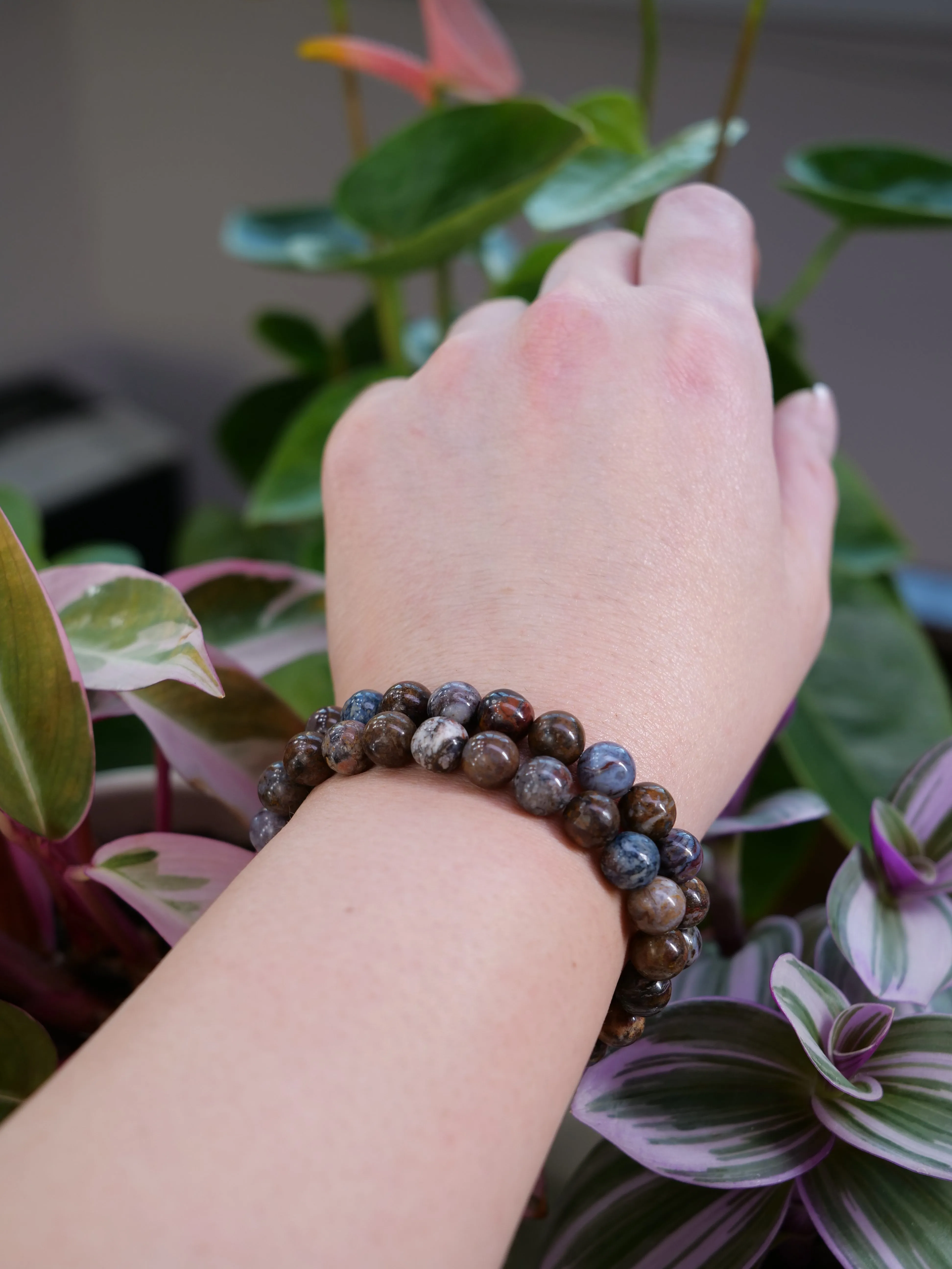 Pietersite 8mm Beaded Natural Gemstone Elastic Bracelet, Genuine Top Grade Gift Jewelry, Men Women Fashion Crystal Energy Jewellery